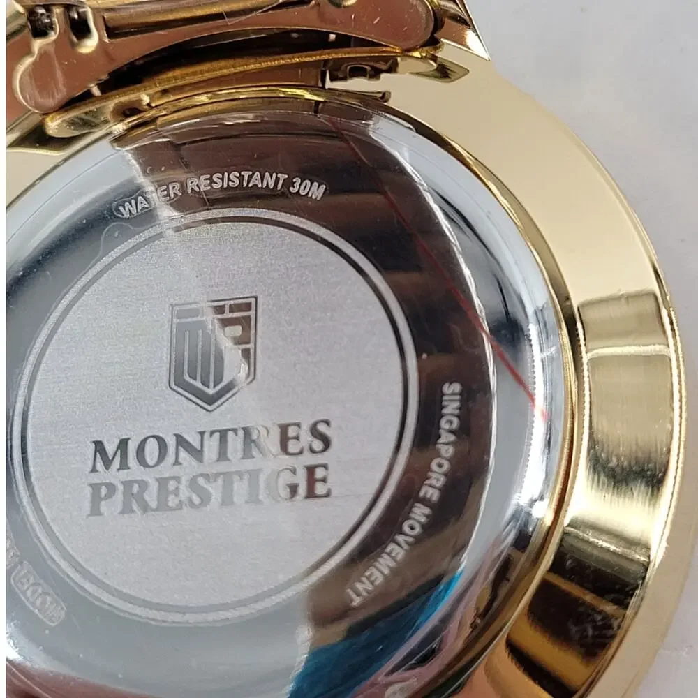 Montres Prestige Gold Tone Watch Black Multi‎ Dial Face Classic Style